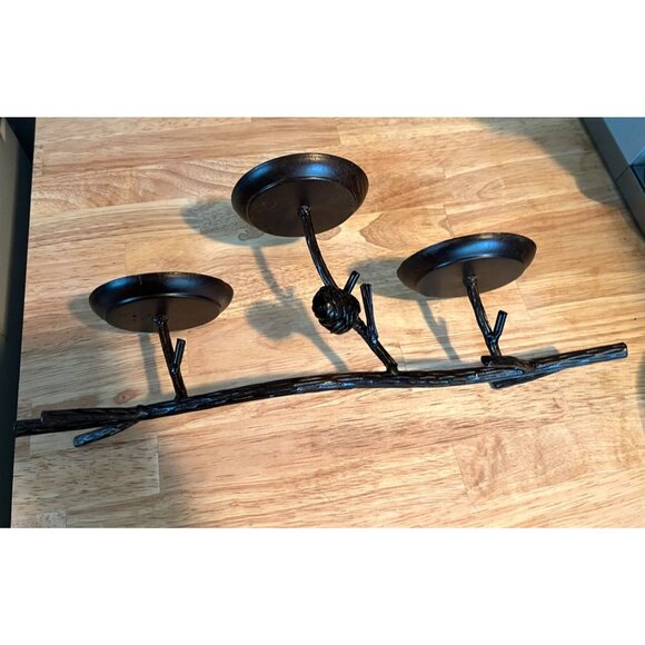 Three Tier Black Metal Twig Candle Holder With Pine Cone Accent - Picture 5 of 8